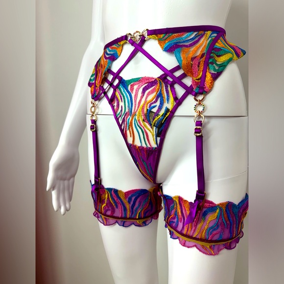 Honey Birdette Solange Rainbow Lingerie 5 Piece Set 30F, XXS - Picture 4 of 12